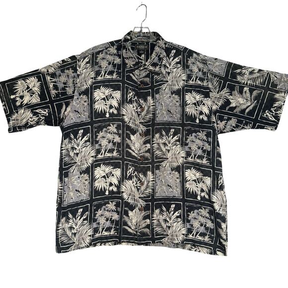 Knights Sportswear 100% Cotton Hawaiian Shirt Men XL Palm Tree Print Gray White - Picture 1 of 8